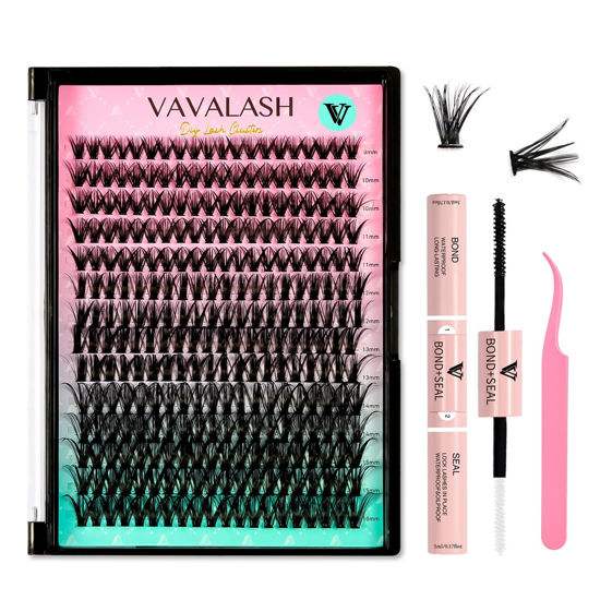 Picture of VAVALASH DIY Lash Extensions Kit Individual Cluster Lashes Kit with 280 PCS 40D-0.07-D-9-16mm Lash Clusters, Lash Bond and Seal, Lash Applicator for DIY Eyelash Extensions at Home（Kit-40D-D-9-16MIX)