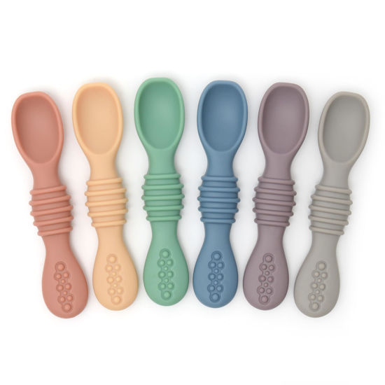 Picture of PrimaStella Silicone Chew Spoon Set for Babies and Toddlers - Safety Tested - BPA Free - Microwave, Dishwasher and Freezer Safe - Earth Shades