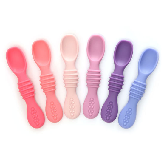 Picture of PrimaStella Silicone Chew Spoon Set for Babies and Toddlers - Safety Tested - BPA Free - Microwave, Dishwasher and Freezer Safe - Rosy Shades