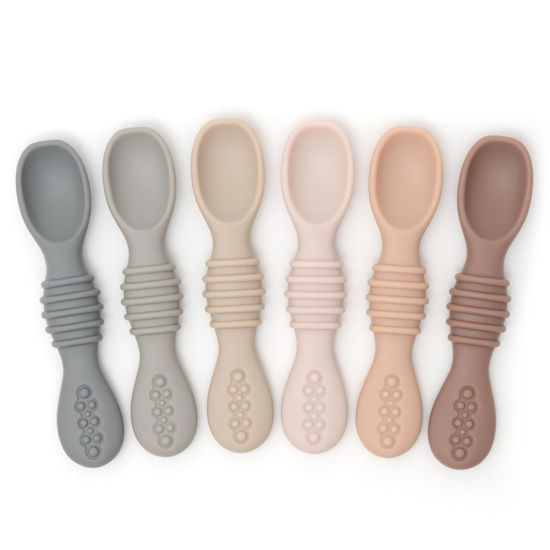 Picture of PrimaStella Silicone Chew Spoon Set for Babies and Toddlers - Safety Tested - BPA Free - Microwave, Dishwasher and Freezer Safe - Neutral Palette