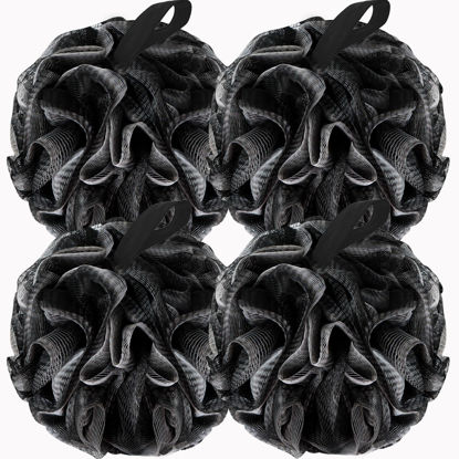 Picture of BCKENEY Bath Loofah Shower Sponge Body Back Scrubber Soft Mesh Shower Puffs Exfoliating Loofa for Women & Men Bath Accessories Cleaning Tool (Charcoal Black, 4Pack 60G Black)