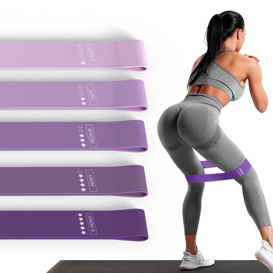 Picture of Resistance Loop Exercise Bands, Resistance Bands Exercise Bands for Home Fitness, Stretching, Strength Training, Physical Therapy,Elastic Workout Bands for Women Men Kids, Set of 5 (Purples)