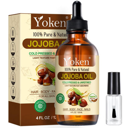 Picture of Yoken Jojoba Oil 4 fl oz EWG Verified 100% Pure Jojoba Oil Cold Pressed for Skin, Hair, Nails, Cuticles - Unrefined & Hexane Free, Natural Moisturizer Jojoba Carrier Oil Facial Oil for Gua Sha Massage