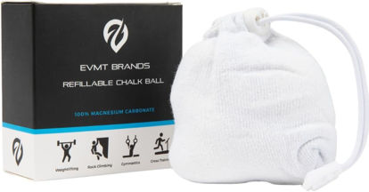 Picture of EVMT Brands Gym Chalk Ball - Refillable Cotton: Mess-Free Chalk Ball for Weightlifting, Gymnastics, Rock Climbing, Dancing. Sweat-Resistant and Long Lasting. Package May Vary.