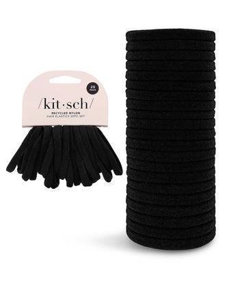 Picture of Kitsch Elastic Hair Ties for Women - No-Damage Black Hair Bands, Rubber Ponytail Holders, and Small Elastics for Thick Hair (20pcs)