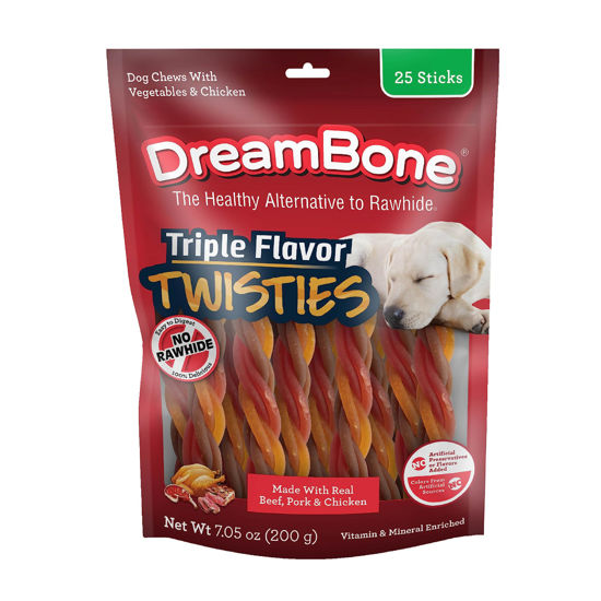 Picture of Dreambone Triple Flavor Twisties, 25 Count, Rawhide-Free Dog Chews Made with Real Beef, Pork & Chicken, 7.05 Ounce (Pack of 1)