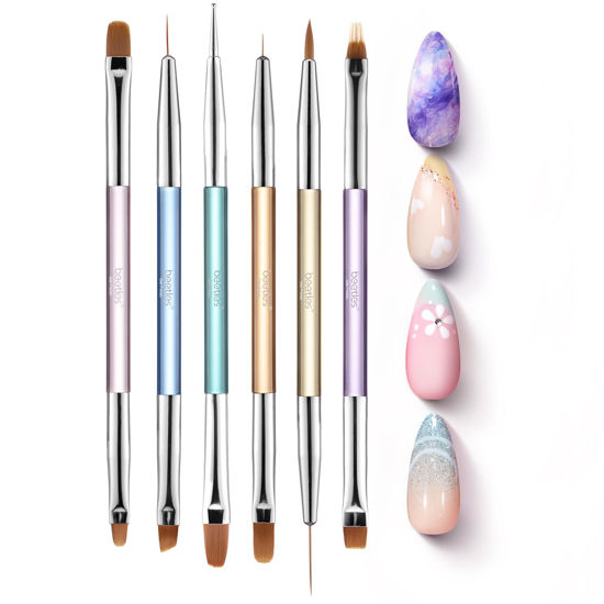 Picture of Beetles 6 Pcs Gel Nail Art Brushes Set Nail Design Brush Gel Paint French Tip Brush Ombre Brush Liner Brush Flat Brush Gradient Nail Brush Dotting Pen Salon DIY at Home Manicure