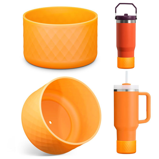 Picture of Upgrade 2PCS Protective Silicone Boot Bumper for Stanley Quencher Adventure 40oz 30oz IceFlow 20oz 30oz Tumbler, Water Bottle Bottom Sleeve Cover Accessories for Stanley Mug Cup(Orange)