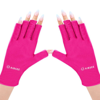 Picture of AIRSEE UV Gloves for Nail Lamp,Professional UPF50+ UV Protection Gloves for Manicures Nail Art,Fingerless Gloves That Shield Skin from The Sun and Nail Lamp (Rose Red)