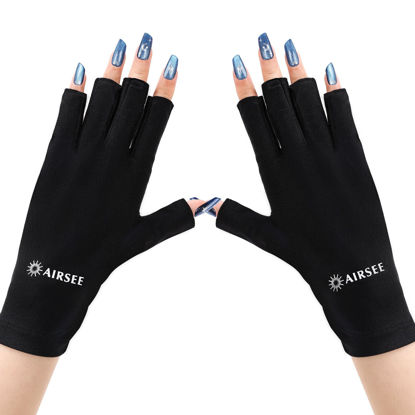 Picture of AIRSEE UV Gloves for Nail Lamp,Professional UPF50+ UV Protection Gloves for Manicures Nail Art,Fingerless Gloves That Shield Skin from The Sun and Nail Lamp (Black)