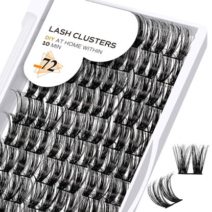 Picture of Lash Clusters B10 D Curl 12mm DIY Eyelash Extensions 72 Clusters Lashes Eyelash Clusters Eyelash Extensions Volume Wispy Individual Lash Clusters at Home Lash Extensions (B12,D-18mm)