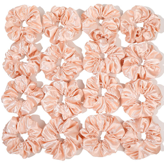 Picture of Ivyu 16 Pcs Satin Hair Scrunchies for Women Hair Ties Bands, Hot Pink, Perfect for Thick Curly Hair, No Crease Hair Ties No Damage, Fit for All Kinds of Hair, Excellent Stretch Elastic Band