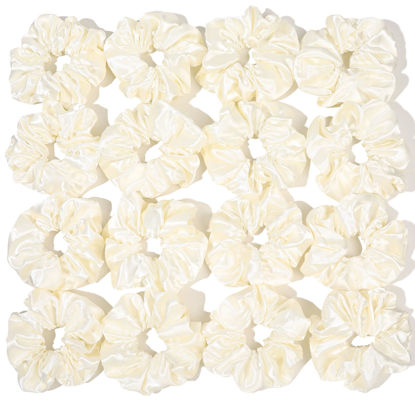 Picture of 16 Pcs Scrunchies for Women - White Satin Silk Scrunchies for Girls Hair Ties Elastics Bands Ponytail Holder Hair Accessories