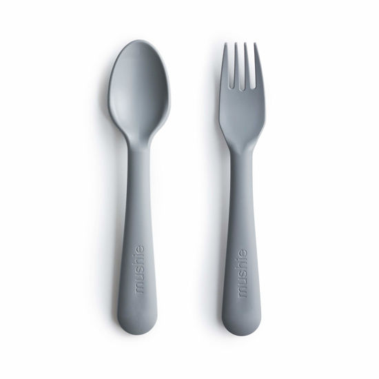 Picture of mushie Flatware Fork and Spoon Set for Kids | Made in Denmark (Cloud)