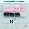 Picture of 600 Pcs 3D Nail Charms and Flatback Pearls Set 3, Pink&White&Black Nail Bows + Pink&White Star Heart Cute Nail Jewels + 2-4mm White Nail Pearls for Nail Art DIY Decoration with Pickup Tools