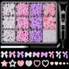 Picture of 600 Pcs 3D Nail Charms and Flatback Pearls #9, 3 Colors Bow + Pink&White Star Heart Cute Charms + 2-6mm White Pearls for Nail Art Design with Nail Charm Glue(UV Needed) and Pickup Tools