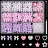 Picture of 600 Pcs 3D Nail Charms and Flatback Pearls Set 4, Pink&White&Lilac Nail Bows + Pink&White Star Heart Cute Nail Jewels + 2-4mm White Nail Pearls for Nail Art DIY Decoration with Pickup Tools