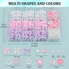 Picture of 600 Pcs 3D Nail Charms and Flatback Pearls Set 4, Pink&White&Lilac Nail Bows + Pink&White Star Heart Cute Nail Jewels + 2-4mm White Nail Pearls for Nail Art DIY Decoration with Pickup Tools