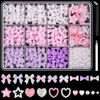 Picture of 3D Nail Charms and Flatback Pearls #3, 600 Pcs Pink White Lilac Multi Styles Bowknot Charms + Pink&White Star Heart Nail Jewels + 2-6mm White Nail Pearls for Nail Art Design with Pickup Tools