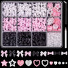 Picture of 3D Nail Charms and Flatback Pearls #2, 600 Pcs Pink White Black Multi Styles Bowknot Charms + Pink&White Star Heart Nail Jewels + 2-6mm White Nail Pearls for Nail Art Design with Pickup Tools