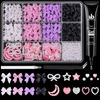 Picture of 600 Pcs 3D Nail Charms and Flatback Pearls #6, 4 Colors Bow + Pink&White Star Heart Moon Cute Charms + 2-6mm White Pearls for Nail Art Design with Nail Charm Glue(UV Needed) and Pickup Tools