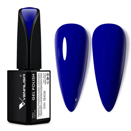 Picture of VENALISA 15ml Royal Blue Gel Nail Polish, Navy Blue Gel Polish Dark Deep Cobalt Blue Color Soak Off UV LED Nail Gel Polish Nail Art Starter Manicure Salon DIY at Home, 0.53 OZ