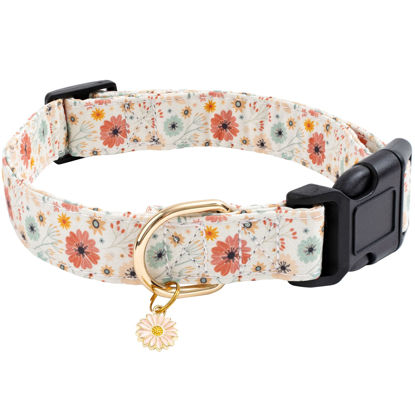 Picture of Faygarsle Cotton Designer Dogs Collar Cute Flower Dog Collars for Girl Female Small Medium Large Dogs with Flower Charms XS