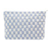 Picture of PAZIMIIK Knit Checkered Makeup Bag Large Zipper Make Up Accessory Pouch for Purse Cosmetic Brush Bag for Travel Essential,Blue