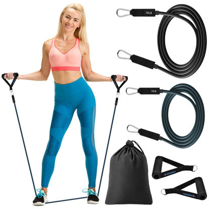 Picture of Brebebe Resistance Bands with Handles for Working Out, Natural Latex Exercise Bands Home Gym Equipment, Workout Bands Resistance Tubes for Fitness, Strength Training, Shape Body, Physical Therapy