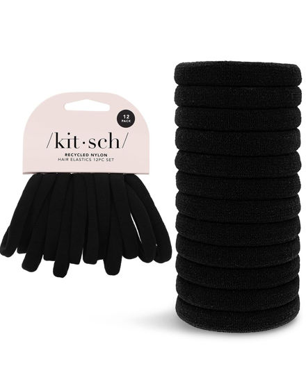 Picture of Kitsch Elastic Hair Ties for Women - Black No-Damage Rubber Bands | Small Thick Hair Ponytail Holders and Hair Elastics, 12pcs