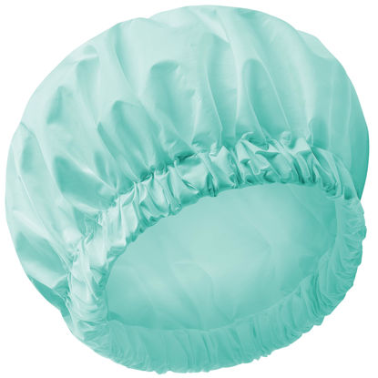 Picture of Reusable Shower Cap for Women, Large Waterproof Shower Bonnet Washable Elastic Band Bath Hair Hat for Long Hair, Braids(Mint Green)