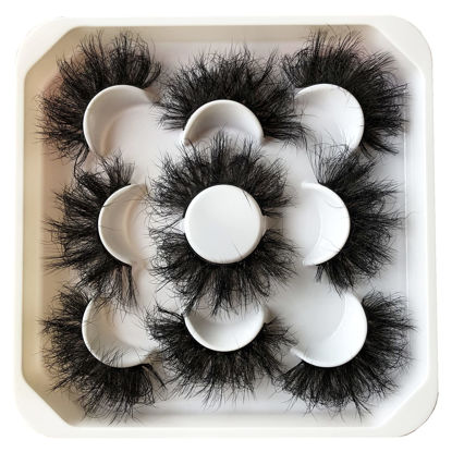 Picture of Pooplunch False Eyelashes 25MM Fluffy Dramatic Faux Mink Lashes 5 Pairs Long Thick Volume Messy Crossed Fake Eye Lashes Pack