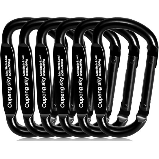 Picture of 6PCS Carabiner Clip - Heavy Duty Iron Carabiners 800lbs Carabeaner D Ring Shape,Key Chain Clip Hook,Keychain Clip,Multipurpose for Camping, Hiking,Backpacking or Other Outdoor Activities, Black.