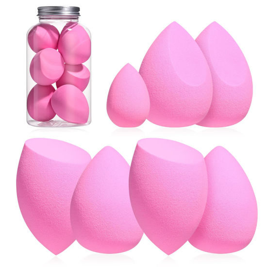 Picture of Makeup Sponge Set BS-MALL Blender Sponges 7 Pcs for Liquid, Cream, and Powder, Multi-colored with 1 Mini Makeup Sponge Pink (A-HotPink)