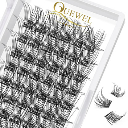 Picture of QUEWEL Cluster Lashes 72 Pcs Wide Stem Individual Lashes C/D Curl 8-16mm Length DIY Eyelash Extension False Eyelashes Natural&Mega Styles Soft for Personal Makeup Use at Home (Natural-D-18)