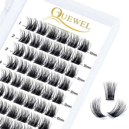 Picture of QUEWEL Cluster Lashes 72 Pcs Wide Stem Individual Lashes C/D Curl 8-16mm Length DIY Eyelash Extension False Eyelashes Natural02 Styles Soft for Personal Makeup Use at Home (Natural02-D-12)