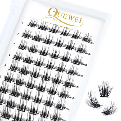 Picture of QUEWEL Cluster Lashes 72 Pcs Wide Stem Individual Lashes C/D Curl 8-16mm Length DIY Eyelash Extension False Eyelashes Fluffy02 Styles Soft for Personal Makeup Use at Home (Fluffy02-C-MIX8-16)