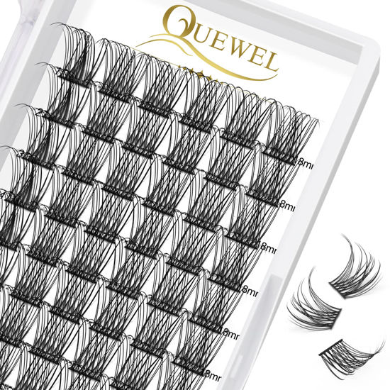 Picture of QUEWEL Cluster Lashes 72 Pcs Wide Stem Individual Lashes C/D Curl 8-16mm Length DIY Eyelash Extension False Eyelashes Natural&Mega Styles Soft for Personal Makeup Use at Home (Natural-C-18)