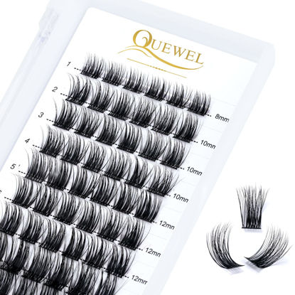 Picture of QUEWEL Cluster Lashes 72 Pcs Wide Stem Individual Lashes C/D Curl 8-16mm Length DIY Eyelash Extension False Eyelashes Natural02 Styles Soft for Personal Makeup Use at Home (Natural02-C-MIX8-16)