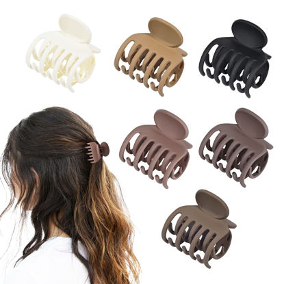 Picture of DEEKA Hair Clips Small Claw Clips for Thin Hair 6 Pack Double Row Teeth 1.6" Medium Matte Non-slip Short Hair Accessories for Women and Girls -Brown