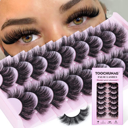 Picture of Fluffy Lashes 9 Pairs Thick Eyelashes 18mm Cat Eye Lashes Wispy False Eyelashes Full Volume Fake Mink Lashes Pack by TOOCHUNAG