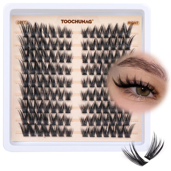 Picture of C Curl Natural Lash Clusters Eyelash Extensions Wispy Individual Lashes Clusters Organized Eyelash Clusters 126pcs 8-14mm DIY Fox Eye Lash Extension by TOOCHUNAG