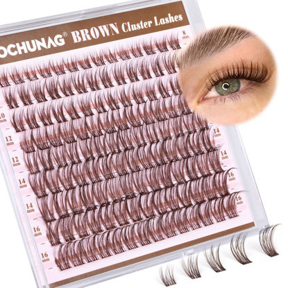 Picture of TOOCHUNAG Brown Lash Clusters Natural Eyelash Clusters Wispy Brown Cluster Eyelash Extensions CC Curl Individual Lashes Cluster DIY Lash Extension at Home Thin Band Cluster Lashes (126pcs,8-16mm)