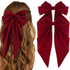 Picture of ATODEN Red Silky Satin Large Oversized Bowknot Hair Bows 2Pcs Long Tail Barrettes Metal Clips Aesthetic Hair Accessories Christmas Gifts