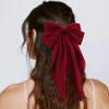 Picture of ATODEN Red Silky Satin Large Oversized Bowknot Hair Bows 2Pcs Long Tail Barrettes Metal Clips Aesthetic Hair Accessories Christmas Gifts