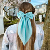 Picture of ATODEN Silky Satin Oversized Long Tail Hair Accessories - 2Pcs Beige Blue Big Bowknot Barrettes with Metal Clips for Women Girls