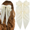 Picture of ATODEN White Silky Satin Large Oversized Hair Bows with Long Tail and Metal Clips - 2Pcs Aesthetic Bowknot Hair Clips for Women, Wedding, Bridal