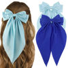 Picture of ATODEN Silky Satin Oversized Long Tail Bowknot Hair Accessories - 2 Pcs Big Blue Barrettes With Metal Clips for Women