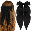 Picture of ATODEN Black Hair Bow Silky Satin Large Hair Bows 2Pcs Big Hair Bows Hair Ribbons Oversized Long Tail Bows Hair Barrettes Ribbon Metal Clips Bowknot Aesthetic Hair Accessories for Women Girls