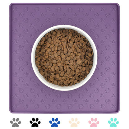 Picture of Ptlom Dog Food Mat Anti-Slip Dog Bowl Mats for Food and Water, High-Lips Dog Feeding Mat Waterproof Pet Placemat Prevent Messy Spills to Floor, Silicone Puppy Tray for Small Medium Large Dogs Cats